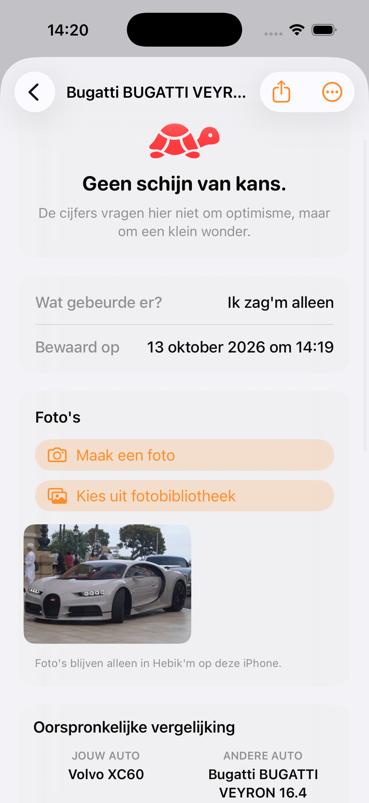 Details van een opgeslagen Bugatti in Hebik’m