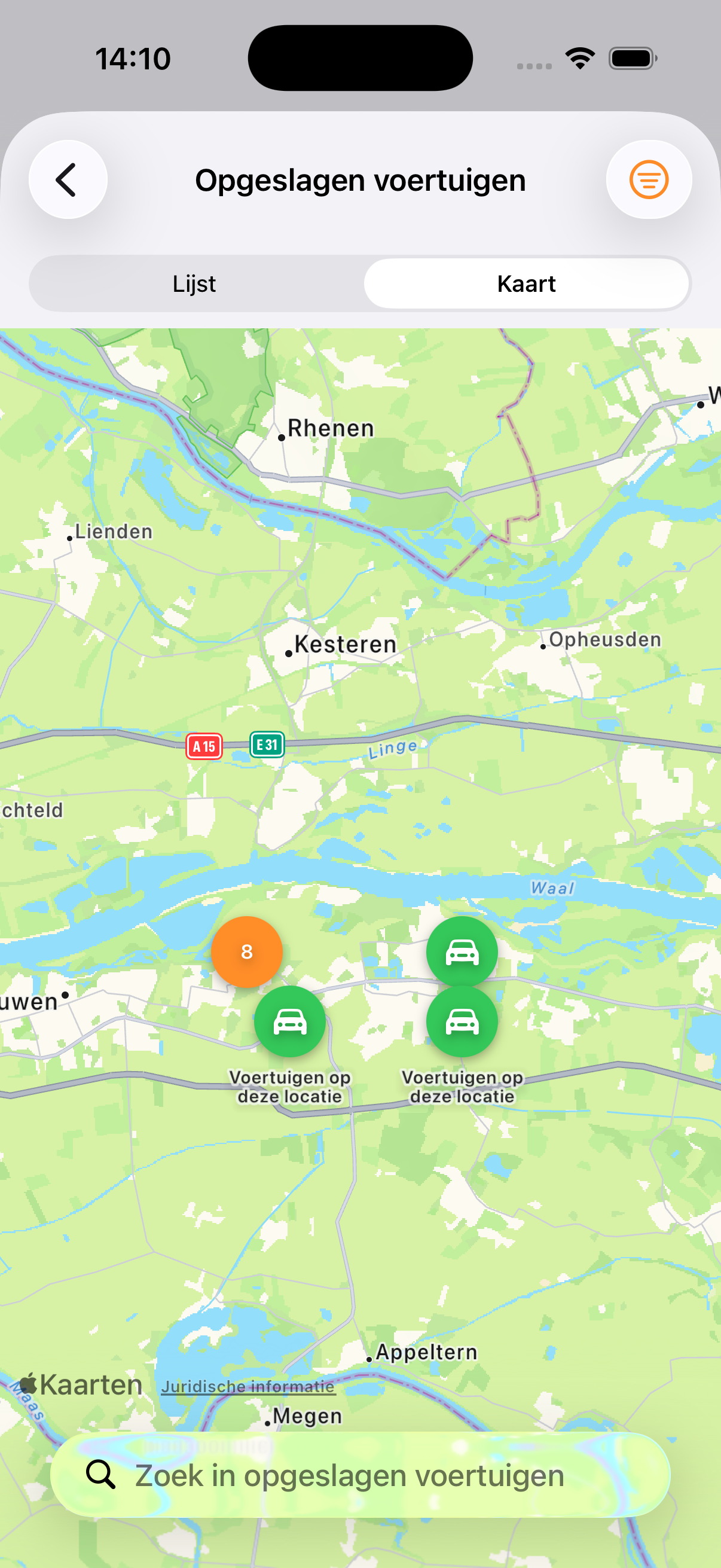 Kaart met opgeslagen voertuigen in Hebik’m
